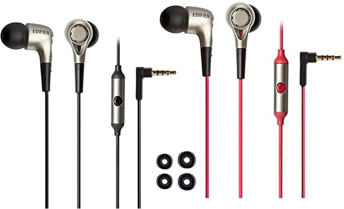 Edifier H230P, Wired in-Ear, Noise Isolation with Microphone,Heavy Bass, Compatible with All iPhone هاند فري ومايك بخاصية عازل الضوضاء صوت فائق النقاء (Dark Silver فضي)