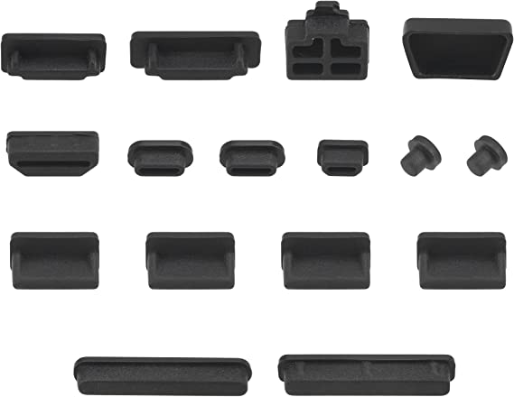 sourcing map Silicone Anti-Dust Port Stopper Plug Cover Black for PC Laptop Notebook Computers 2 Sets (16pcs/Set)
