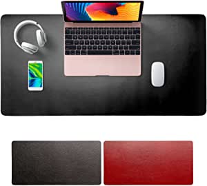 SKY-TOUCH Multifunctional Desk Pad Leather Computer Mouse Pad Office Desk Mat Extended Gaming Mouse Pad, Non-Slip Waterproof Dual-Side Use Desk Mat Protector (Red/Black)