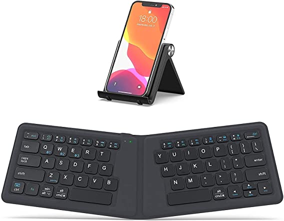 iClever foldable wireless keyboard designed for better typing. Rechargeable ultra-slim Bluetooth keyboard for Windows, iOS, Mac and Android tablets and smartphones, gray