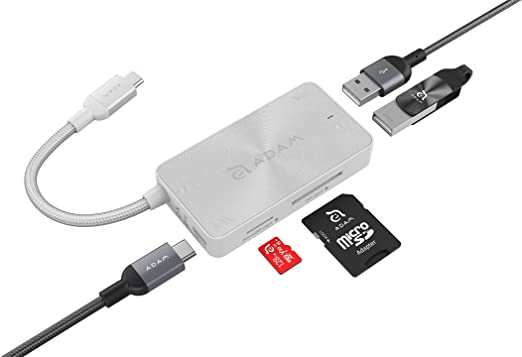 ADAM elements 5-in-1 USB C Hub - 80W USB C PD - SD Card/microSD Card Reader - 2 USB A 3.1 Ports - Portable, Durable Aluminum Case, Compatible for Mac, Windows, Chrome (CASA Hub PDC501, Silver)