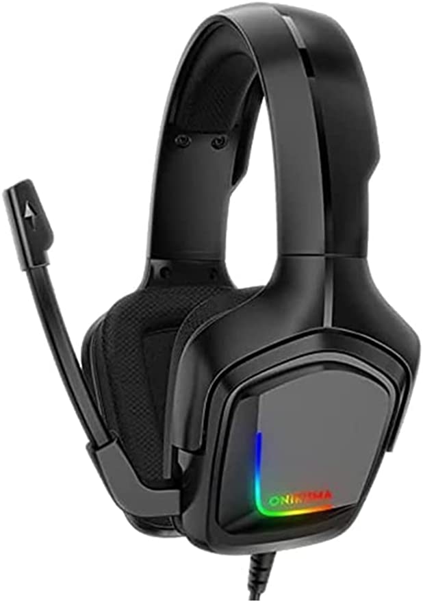 Onikuma K20 Black Gaming Headset with Surround Sound PS4 Headphones with Mic Works with Xbox One PC,RGB Lightweight Soft Earmuffs & Volume Control, middle