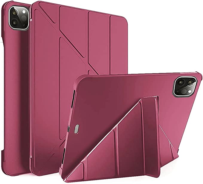 Smart Case Compatible with Ipad Pro 12.9 Inch (5th/4th/3rd Generation, 2021/2020/2018), Smart Case Flip Cover Leather with Pen Holder Case Soft TPU Back And Trifold Stand With Auto Sleep (Rose Red)