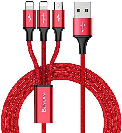 Baseus Rapid Series 3 in 1 Micro USB, Dual 8 Pin Connector Fast Charging Data Transfer Cable
