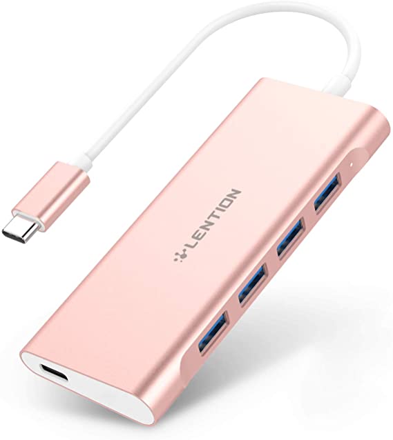 LENTION USB C Hub with 4 USB 3.0 Ports and Type C Charging Adapter Compatible 2020-2016 MacBook Pro 13/15/16, New Mac Air, New Surface, Chromebook, More (CB-C31, Rose Gold)