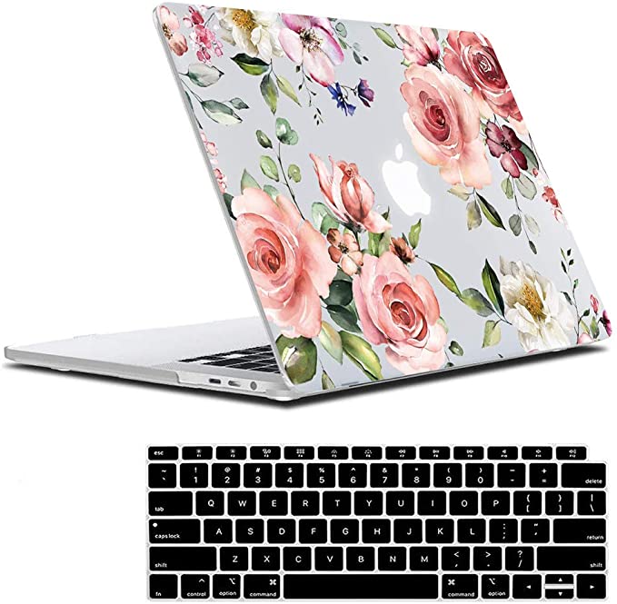 Lapac Compatible with MacBook Air 13 Inch Floral Case 2020 2019 2018 Release A2337 M1 A2179 A1932, Pink Roses Watercolor Flower Soft Touch Hard Shell Case Retina Display with Touch ID Keyboard Cover