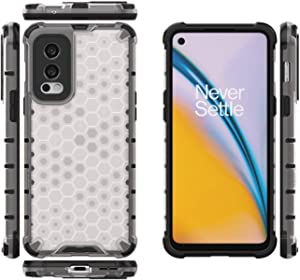 لهاتف OnePlus Nord 2 5G, جراب اصلي مقاوم للصدمات بنمط خلية النحل من GrabologyStore - ابيض شفاف