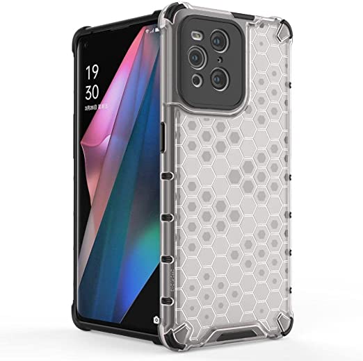 لهاتف Oppo Find X3 / Oppo Find X3 Pro, جراب اصلي مقاوم للصدمات بنمط خلية النحل من GrabologyStore - ابيض شفاف