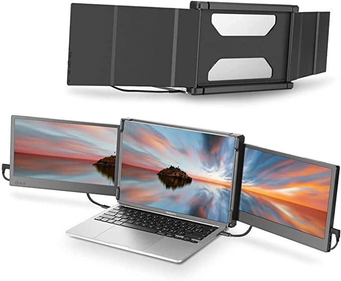 Portable Monitor for Laptop, TeamGee 12” Full HD IPS Display, Dual Triple Monitor Screen Extender, HDMI/USB-A/Type-C Plug and Play for Windows, Chrome & Mac, Fits 13”-16” Laptops