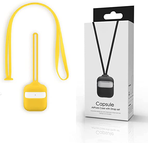 AirPods Scratch-proof Silicone Cover with Wrist Strap and Neck - Yellow