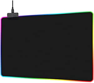TECHVIDA RGB Gaming Mouse Pad 350 x 250 x 3mm Large Desktop Gaming Mouse Pad with Anti-slip Rubber Base and LED Lighting for Gamers, PC and Laptop, Black