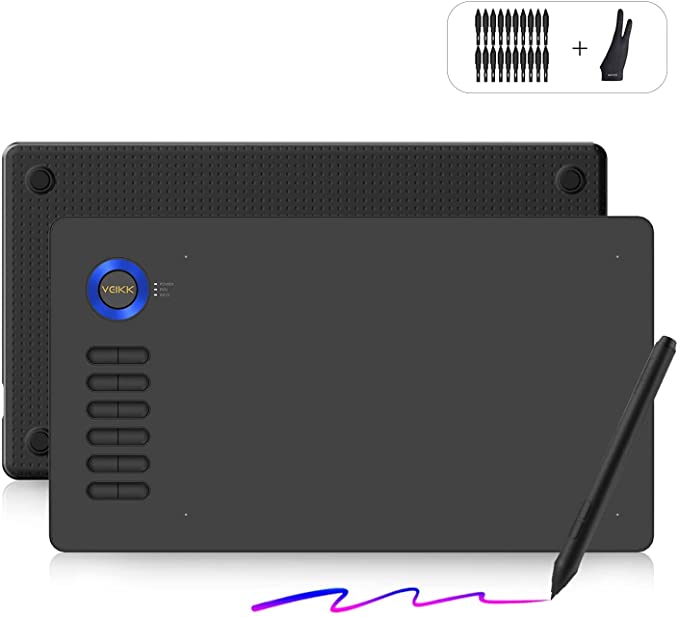 Drawing Tablet VEIKK A15 10x6 inch Graphic Pen Tablet with Battery-Free Passive Stylus and 12 Shortcut Keys (blue)