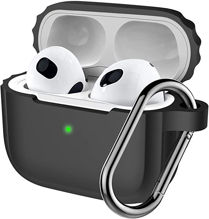 Migeec AirPods 3 Case, Soft Silicone AirPods 3 Generation Cover with Keychain Full Protection (Front LED Visible),Black