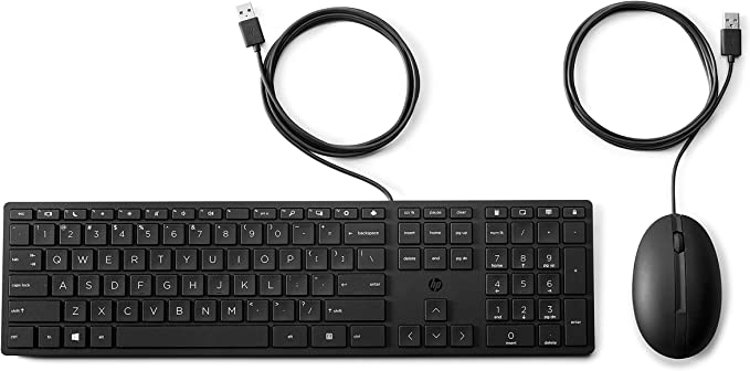 HP 320MK Wired USB Desktop Full-Size Keyboard Mouse Combo with Optical Sensor and Comfortable fit Design with Reduces Size Keyboard