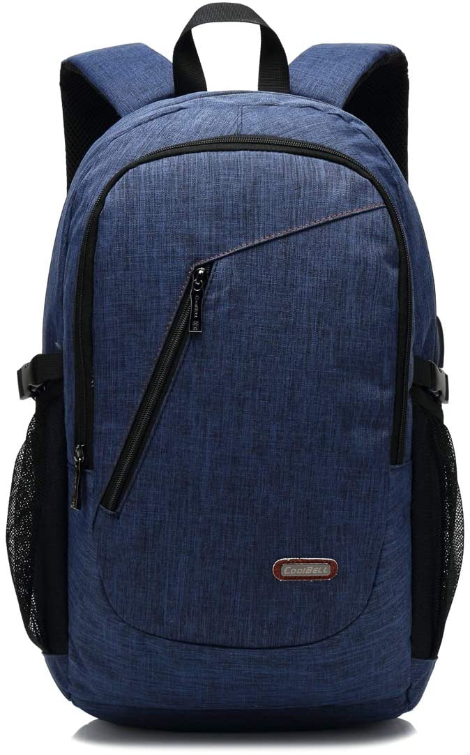 CoolBELL Hot style Modern laptop bags with USB Charging Port Water-Resistant fits 15.6 Inch Laptop (Blue), Blue, Daypack Backpacks