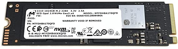 Micron SSD 1TB 2210 M.2 2280 80mm NVMe PCIe Gen3 x4 MTFDHBA1T0QFD Solid State Drive Opal SED Encryption Compatible with Dell HP Lenovo Asus Acer