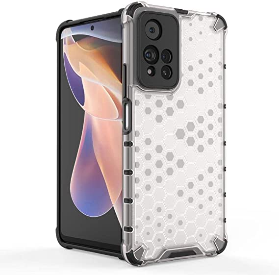 Case Compatible with Xiaomi Redmi Note 11 Pro China (Dimensity 920 5G) - premium quality cover From GrabMobily - Iron Man Shockproof Cover - Original New Case - Black Edges Transparent Beehive Back