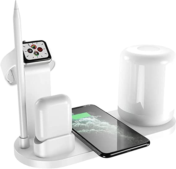 WS6 Multi-Function 4-in-1 Wireless Charging Dock with LED Flashlight - White