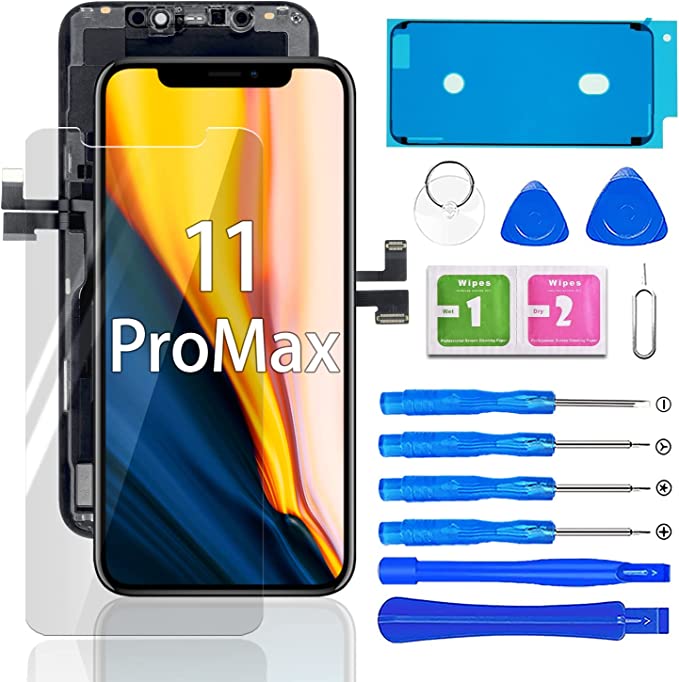 for iPhone 11 Pro Max Screen Replacememnt (Compatible with Model A2161, A2220, A2218) LCD Display (6.5 inch) Touch Screen Digitizer Assembly with Complete Repair Tool Kits and Tempered Glass…