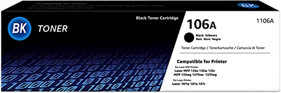 Toner Kingdom 106A Toner Cartridges Replacement for HP 106A W1106A Compatible for HP Laser 107a 107r 107w MFP 135a MFP 135w MFP 135r MFP 137fnw MFP 135wg MFP 137fwg (1 Black, with Chip)