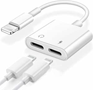 [Apple MFi Certified] iPhone Headphones Adapter & Splitter, 2 in 1 Lightning to Dual Lightning Jack AUX Audio + Charger Adapter Dongle for iPhone 12 11 XS XR X 8 7 iPad, Support Calling + Charging