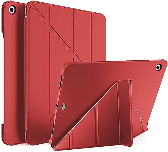 For iPad 10.2 Case 2020 8th Gen / 2019 7th Smart Case Flip Cover Leather with Pen Holder Case Soft TPU Back And Trifold Stand With Auto Sleep - Red