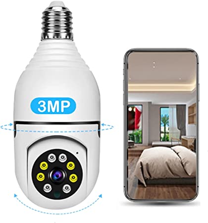 Wi-Fi Camera, HD 3MP Light Bulb Camera 360 Degrees Panoramic Cam 2.4GHz Wi-Fi Security Camera, Home Wireless IP LED Camera, Color Night Vision/Alarm/ Auto Tracking Motion Detection