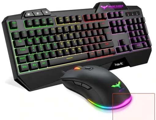 HAVIT HV-KB558CM Combo LED Gaming Media Keyboard comes with 104 standard keys and 4800 DPI RGB Gaming Mouse, Black