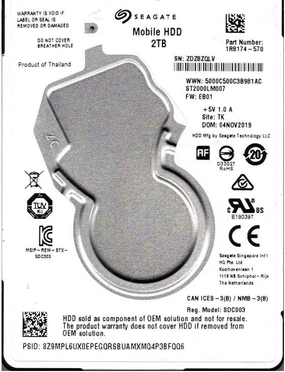 Seagate Mobile ST2000LM007 2TB 2.5" SATA 6Gb/s Laptop PS4 Hard Drive 7mm OEM