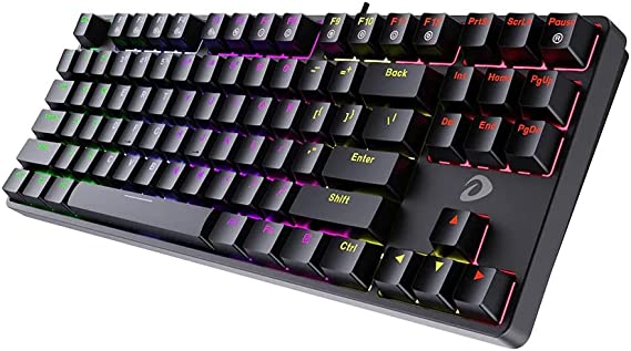 DAREU EK87 Waterproof Mechanical Gaming Keyboard Rainbow Backlit Wired Keyboard with Optical Switches for Gaming PC (Brown Switch)