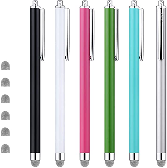ChaoQ Touch Stylus Pen, Hybrid Mesh Fiber Tips Stylus (6 Pcs, Black, White, Pink, Green, Sky Blue, Silver) for all Capacitive Touch Screen Cell Phones, Tablet, Kindle Fire + 6 Extra Replaceable Tips