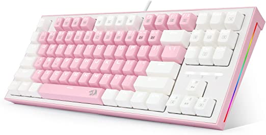 Redragon K611 BES Mechanical Gaming Keyboard White LED Side RGB Lighting – Blue Switch (Pink White)