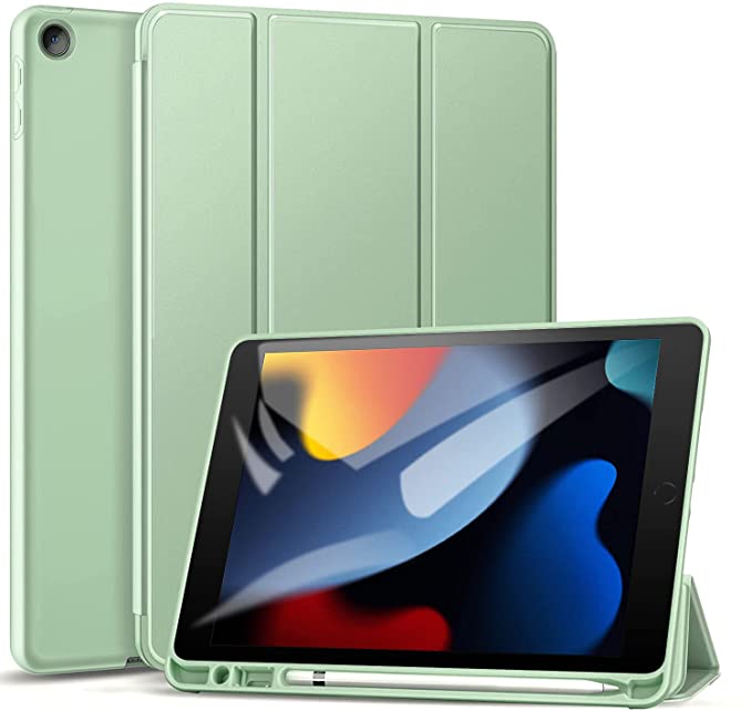 ZtotopCase for New iPad 9th/8th/7th Generation Case with Pencil Holder, Lightweight Slim Protective, Soft TPU Cover with Auto Wake/Sleep, Tri-fold Stand for iPad 10.2 Inch 2021/2020/2019, Matcha Green