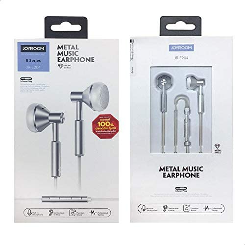 JOYROOM JR-E204 Metal Music Earphone Built In Microphone Comfortable To Wear With Premium Sound E Series 3.5 MM Plug - White Silver