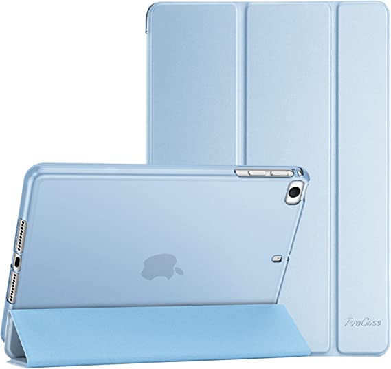 ProCase iPad Mini Case for iPad Mini 5 2019/ Mini 4, Mini 1 2 3 with Soft TPU Back Cover, Slim Lightweight Tri-fold Smart Shell Steady Stand Protective Case for iPad Mini 5/4/3/2/1 -Skyblue