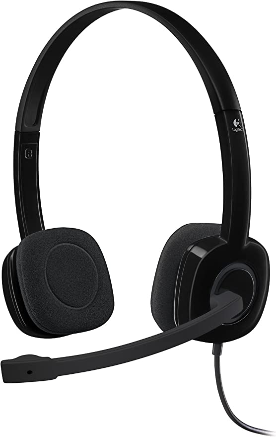 Logitech 3.5 mm Analog Stereo Headset H151 with Boom Microphone (981-000587) Plus Bonus USB Extenders