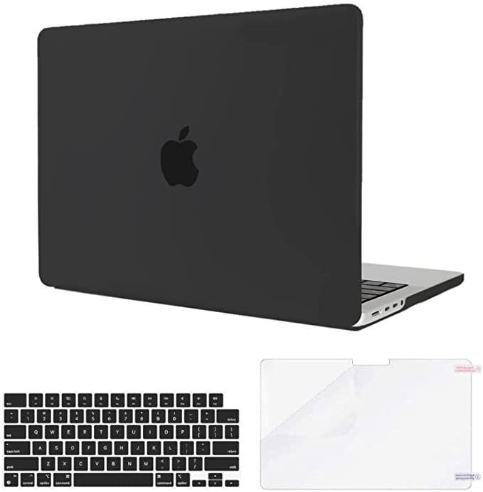O Ozone Compatible with MacBook Pro 14 inch Case A2442 2021 MacBook Pro 14.2 with M1 Pro / M1 Max Chip & Touch ID Plastic Hard Matte Case, Keyboard Cover Skin & Screen Protector (Black)