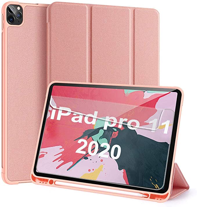 Billionn Case for New iPad Pro 11 Inch 2020, Auto Sleep/Wake Smart Cover with Pencil Holder and Free Screen protector, Pink