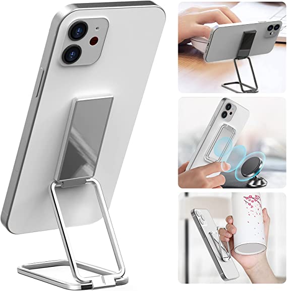 Phone Ring Holder, Senose Phone Kickstand Holder for Hand, Foldable Phone Finger Holder Grip for Magnetic Car Mount Compatible with iPhone Any Smartphone, Silver