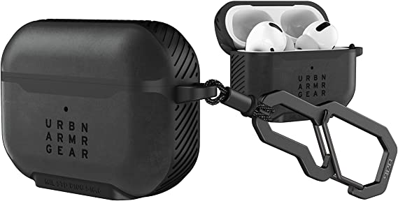 URBAN ARMOR GEAR UAG Compatible with AirPods Pro Case Full Body Rugged Protective Supple Italian Leather with Carabiner, Metropolis LTHR ARMR Black