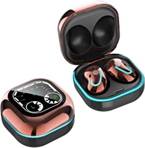 SZYCD Mini LED Wireless Earbuds, IPX4 Waterproof Bluetooth 5.1 Headset with Charging Box, Subwoofer with TWS Stereo Headphones, Handsfree, Clear Calls, Suitable for Business and Work (Gold)