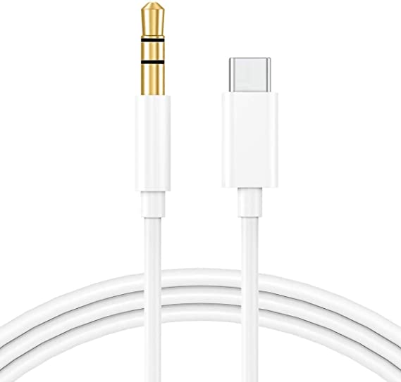 Type C USB-c to 3.5mm Male Audio Jack Aux Cable Adaptor 80cm compatible with Stereo Audio Cord Car Aux & mobile phone Samsung Galaxy, Google Pixel, OnePlus, iPad, huawei, Xiaomi - White