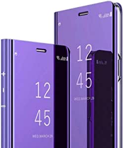 CCSamll for Samsung Galaxy A73 5G Makeup Mirror Phone Case for Women Girls, Luxury Clear View Smart Display Case Ultra Thin Mirror Flip Phone Cover for Samsung Galaxy A73 5G QH Purple