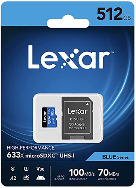 High-Performance 633x 512GB MicroSDXC UHS-I Card with SD Adapter for Lexar and more (512)