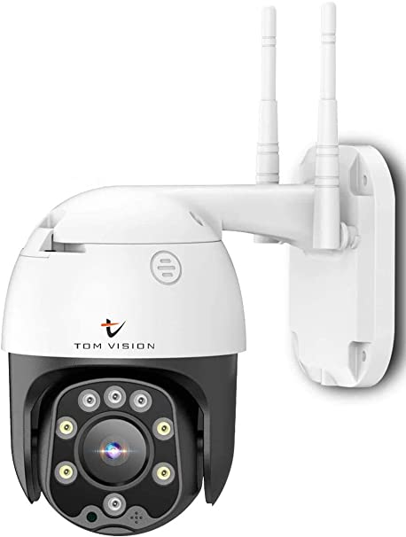 Tomvision PTZ Camera,360Pan 90Tilt 4 x Zoom WiFi Security Camera Outdoor,Light Color Night Vision Metal 24/7 Home Security Camera Waterproof Surveillance with PIR Motion Detection,Two-Way Audio