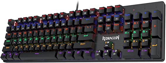 Redragon K608 Valheim Mechanical Gaming Keyboard, Linear and Quiet RED Switch, 104 Keys, LED Rainbow Backlit, Wired Keyboard, Full-Key Rollover, for Office and Gaming | AR/US QWERTY