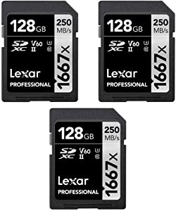 Lexar LSD128CBNA1667 Professional SDHC/SDXC 1667x UHS-II 128GB Memory Card (3-Pack)