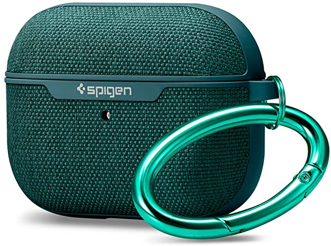 Spigen Urban Fit Designed for Airpods Pro Case Cover with Key Chain, Fabric Case for Airpods Pro - Midnight Green