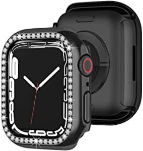 Qimela Bling Case Compatible with Apple Watch Series 7 41mm,Glitter Crystal Diamond Hard PC Bumper Case Ultra-Thin Protective Cover Frame for iWatch 7 for Women (Black, 41mm)