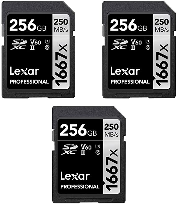 Lexar LSD256CBNA1667 Professional SDHC/SDXC 1667x UHS-II 256GB Memory Card (3-Pack)